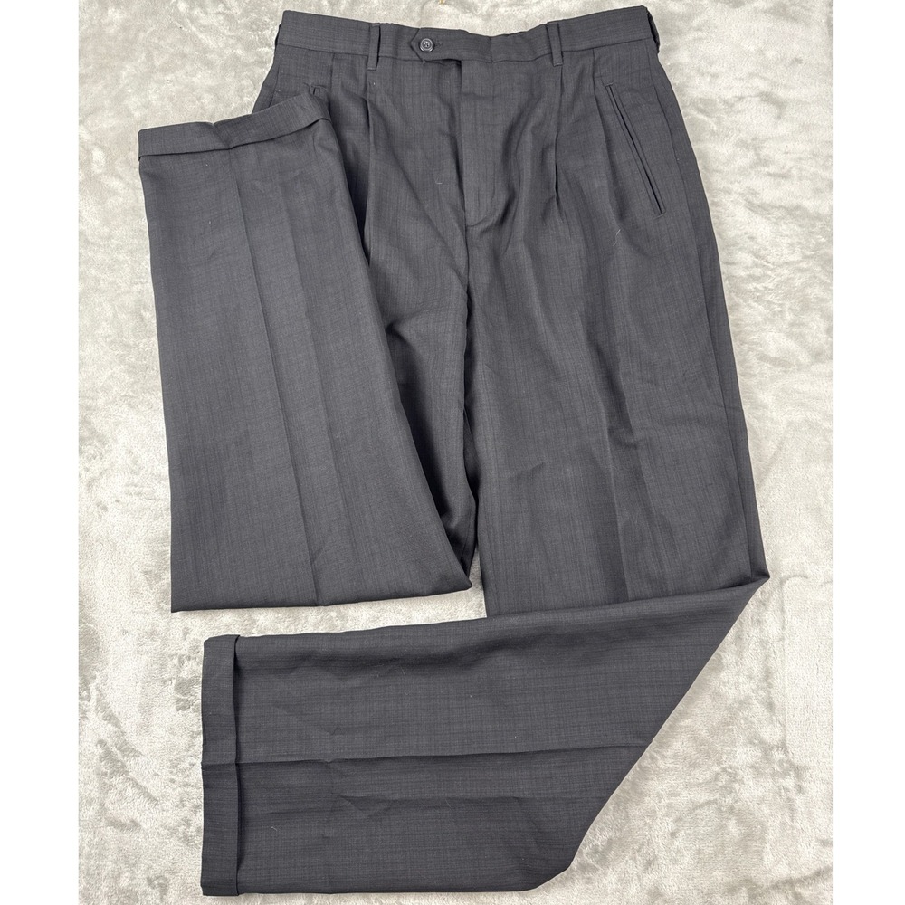 Claiborne Mens Charcoal Gray Pleated Cuffed Dress Pants 34x34 CTCL22
